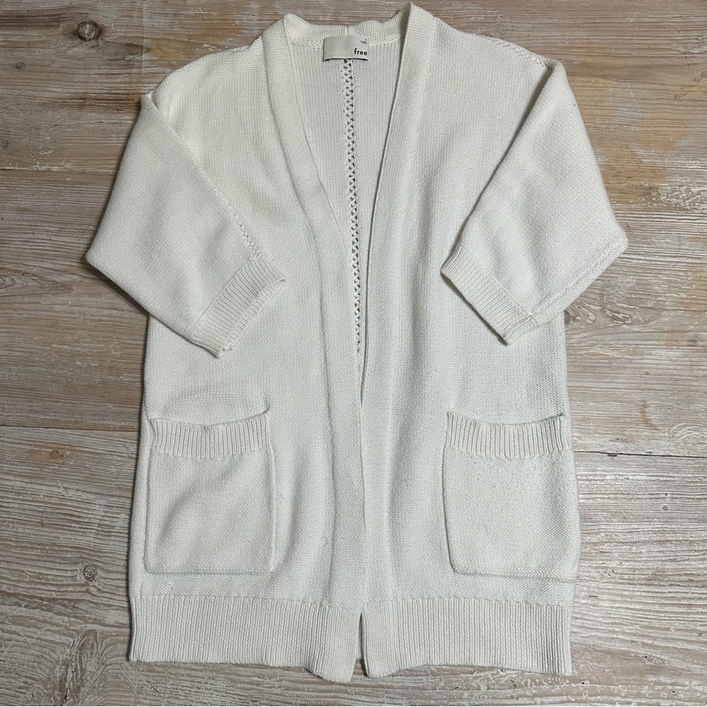Aritzia Wilfred Free Ivory Open Front Longline 3/4 Sleeve Cardigan Sz S
